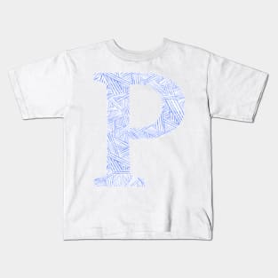 The Letter P Blue Watercolor Stripes Kids T-Shirt